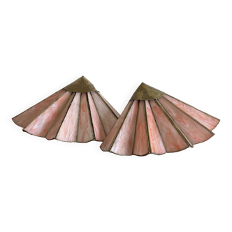 Pairs of brass and glass wall lights