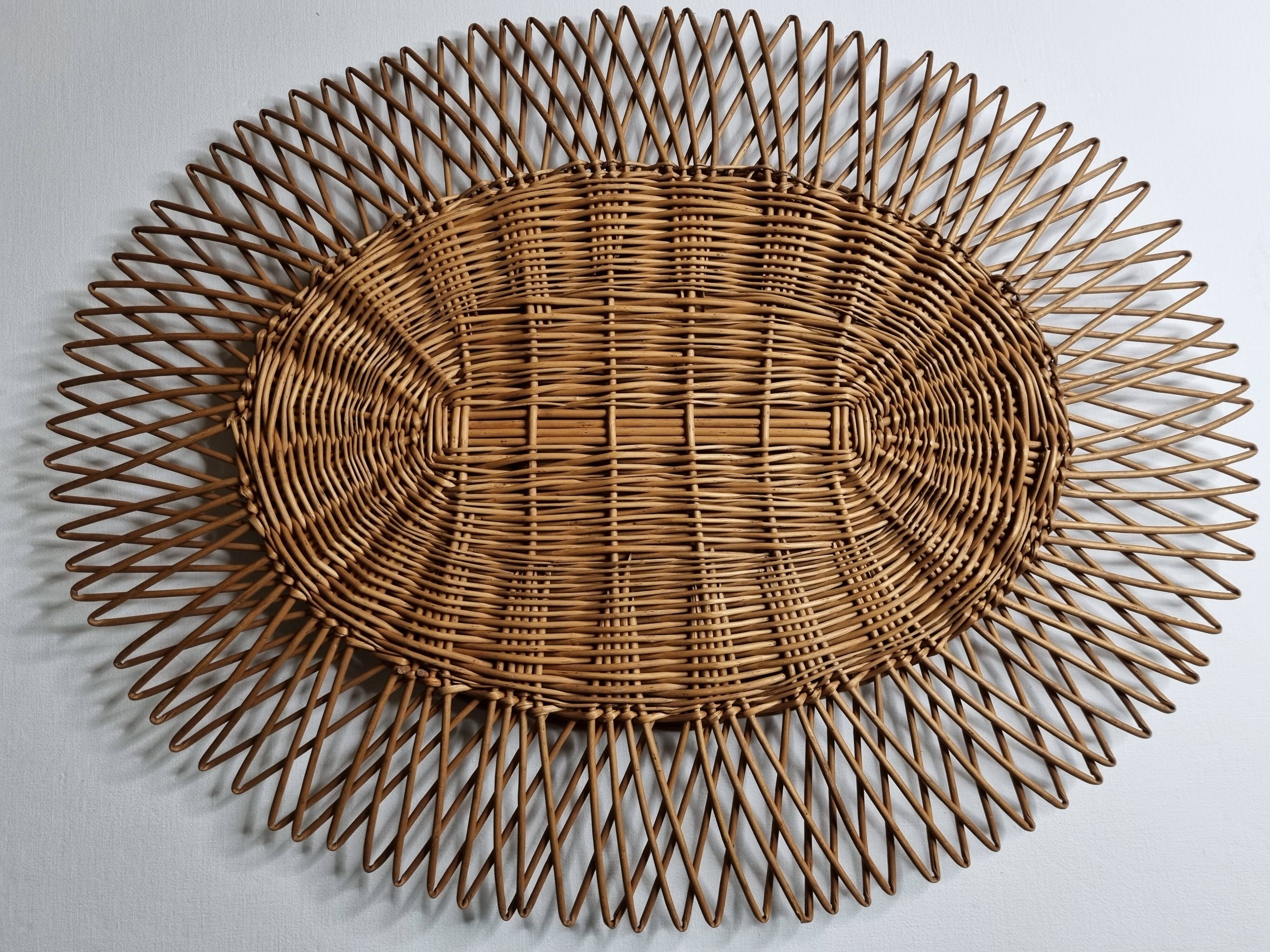Original vintage rattan mirror, oval shape, 70 cm