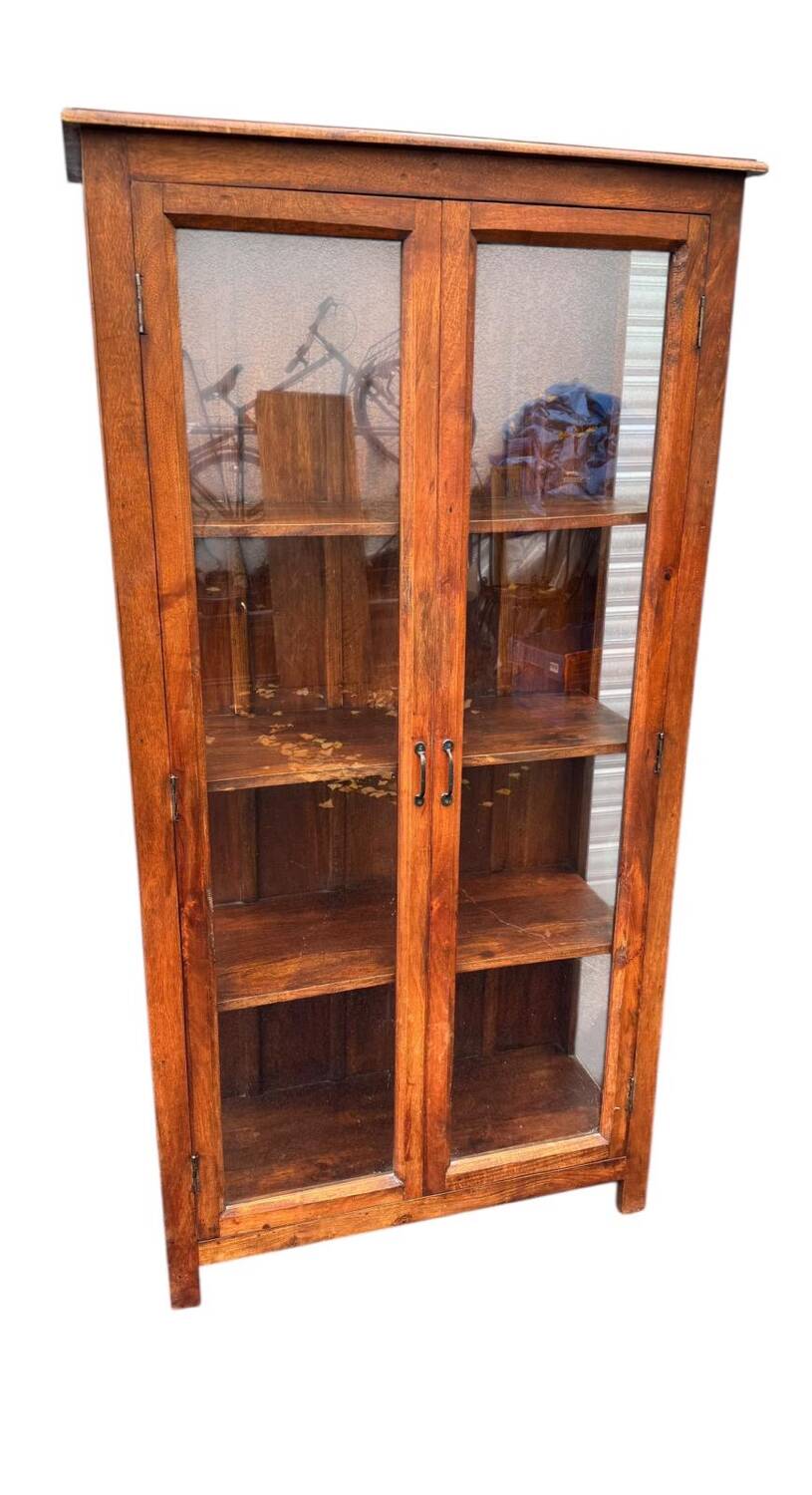 Grande vitrine / vaisselier en bois exotique. 175 cm. Deco vintage