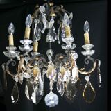 Chandelier hanging from the eighteenth century, Crystal white and amber, bronze and gilded wrought iron
