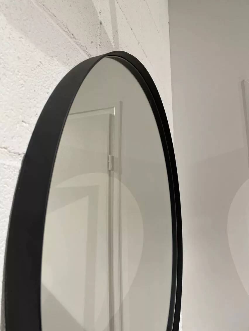 XL round mirror 91cm with black metal frame