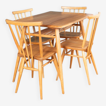 Retro Ercol Elm Blonde Model 395 Breakfast Table & Four Ercol Kitchen Chairs