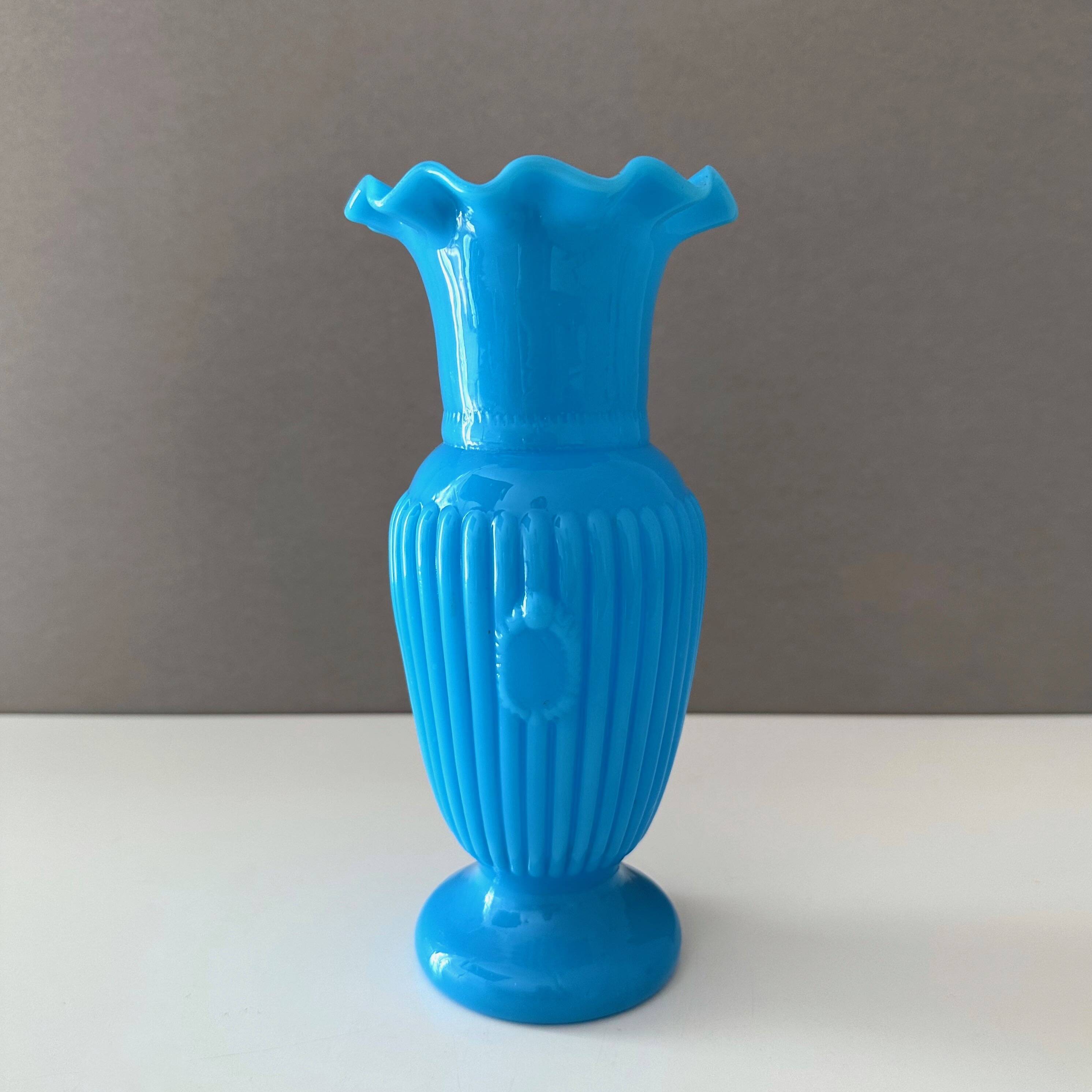 Antique Portieux Vallerysthal vase, blue opal glass vase