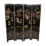 Chinese screen with decoration of hard stone lacquered with four panels 1940