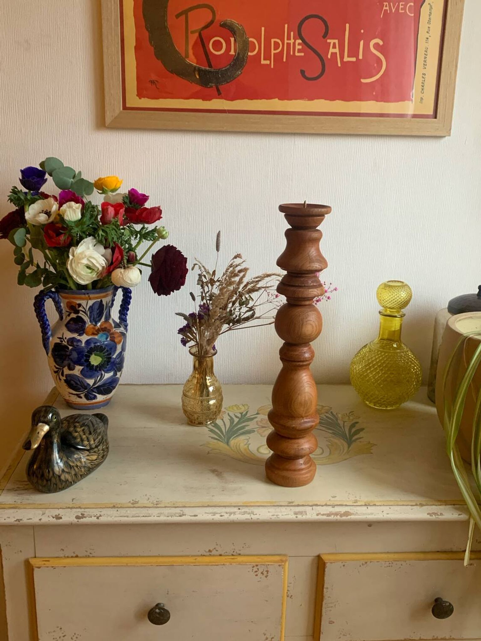 Sculptural Totem Candle Holder 40cm - Turned Solid Wood - 70s Spirit / Pear