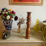 Sculptural Totem Candle Holder 40cm - Turned Solid Wood - 70s Spirit / Per