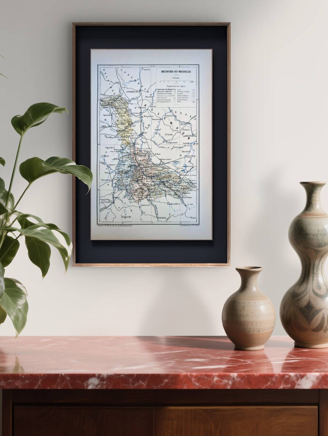 Printed in 1889, Meurthe-et-Moselle, old map.