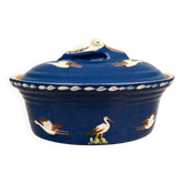 Large Alsatian terrine from Soufflenheim in blue with stork decoration – 41 cm