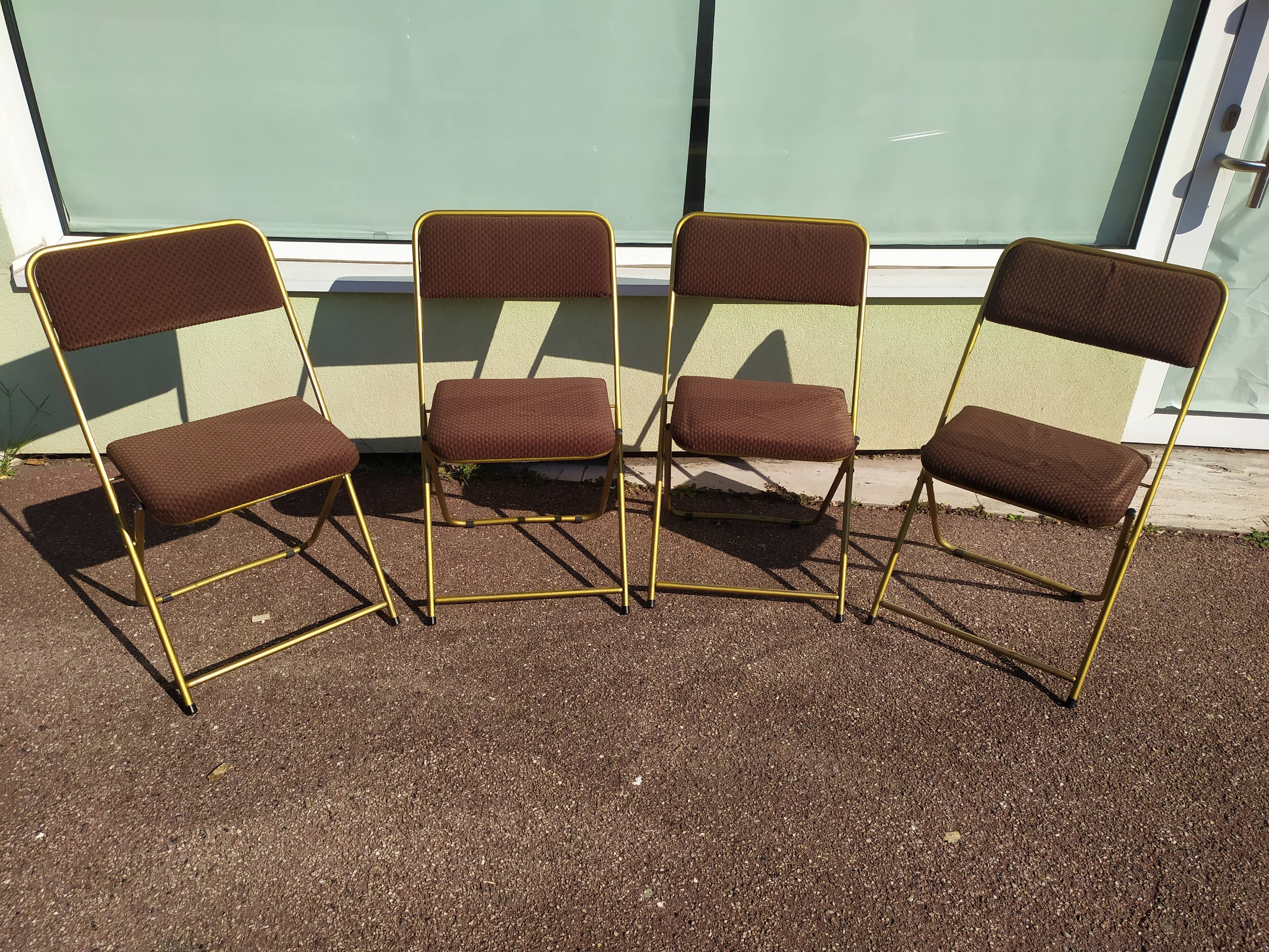 Lot de 4 chaise lafuma pliante damier marron doré