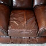 Ensemble fauteuil et table basse cuir, Italie, circa 1970. space age