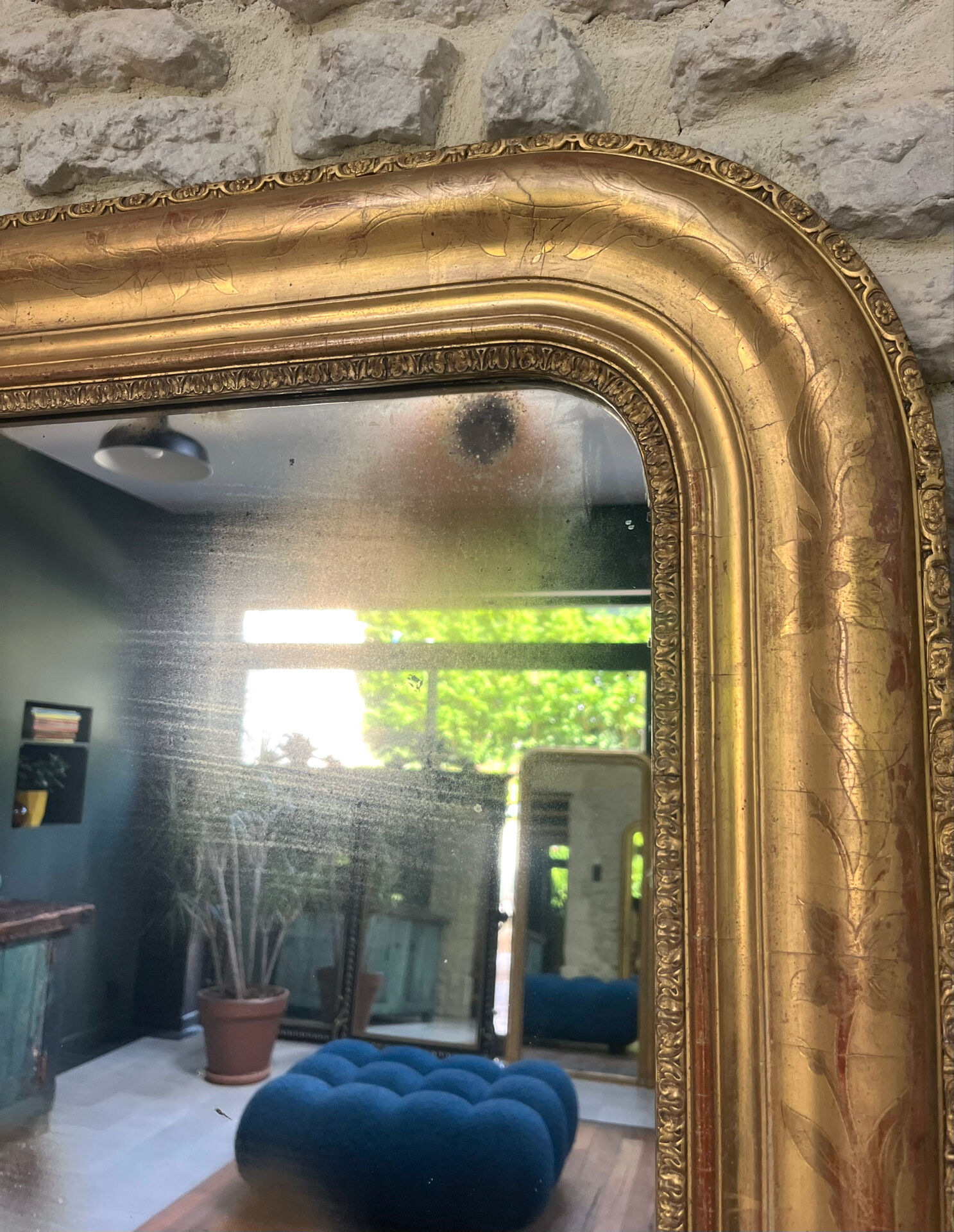 Louis-Philippe pearl mirror 172/121cm gilded with gold leaf, overmantel