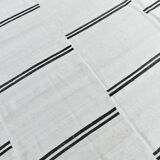 %100 Wool Beige & Black Striped Vintage Kilim Rug, 309x366 Cm