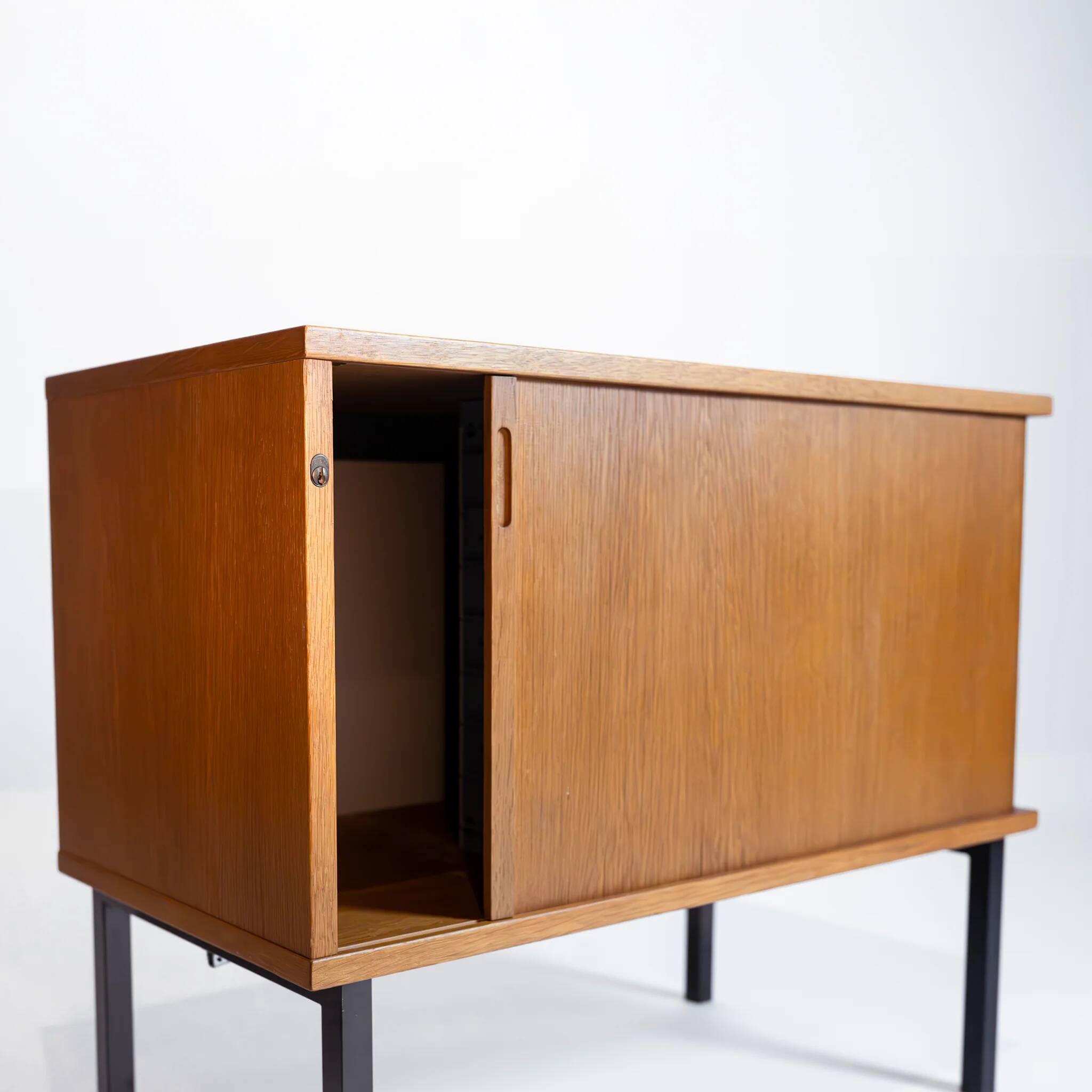 Small vintage Scandinavian storage unit with tambour door.