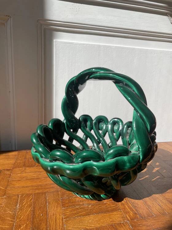 Green ceramic fruit basket - Vallauris style