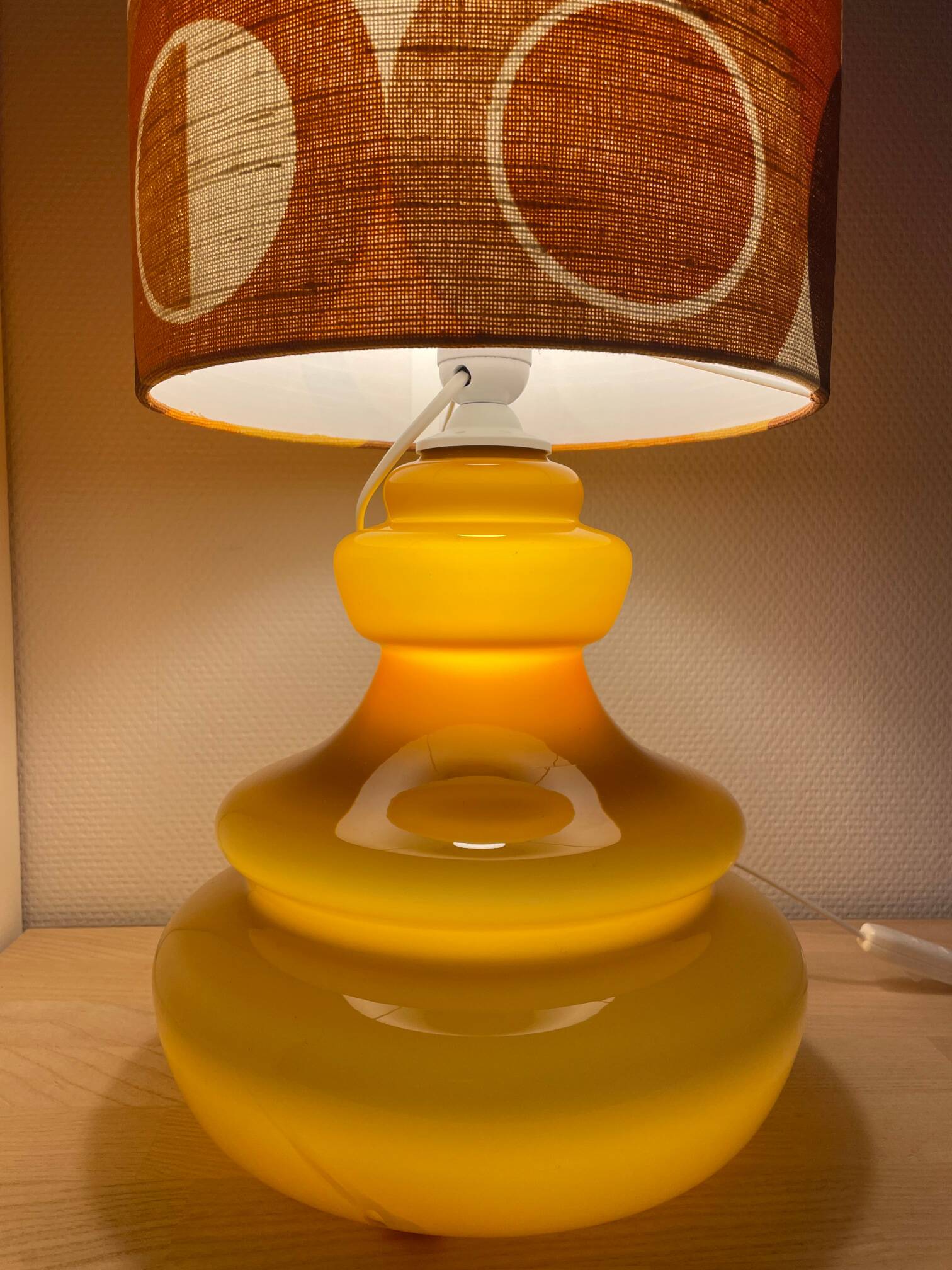 Manège brown opaline lamp H88 D28 - vintage fabric 1970
