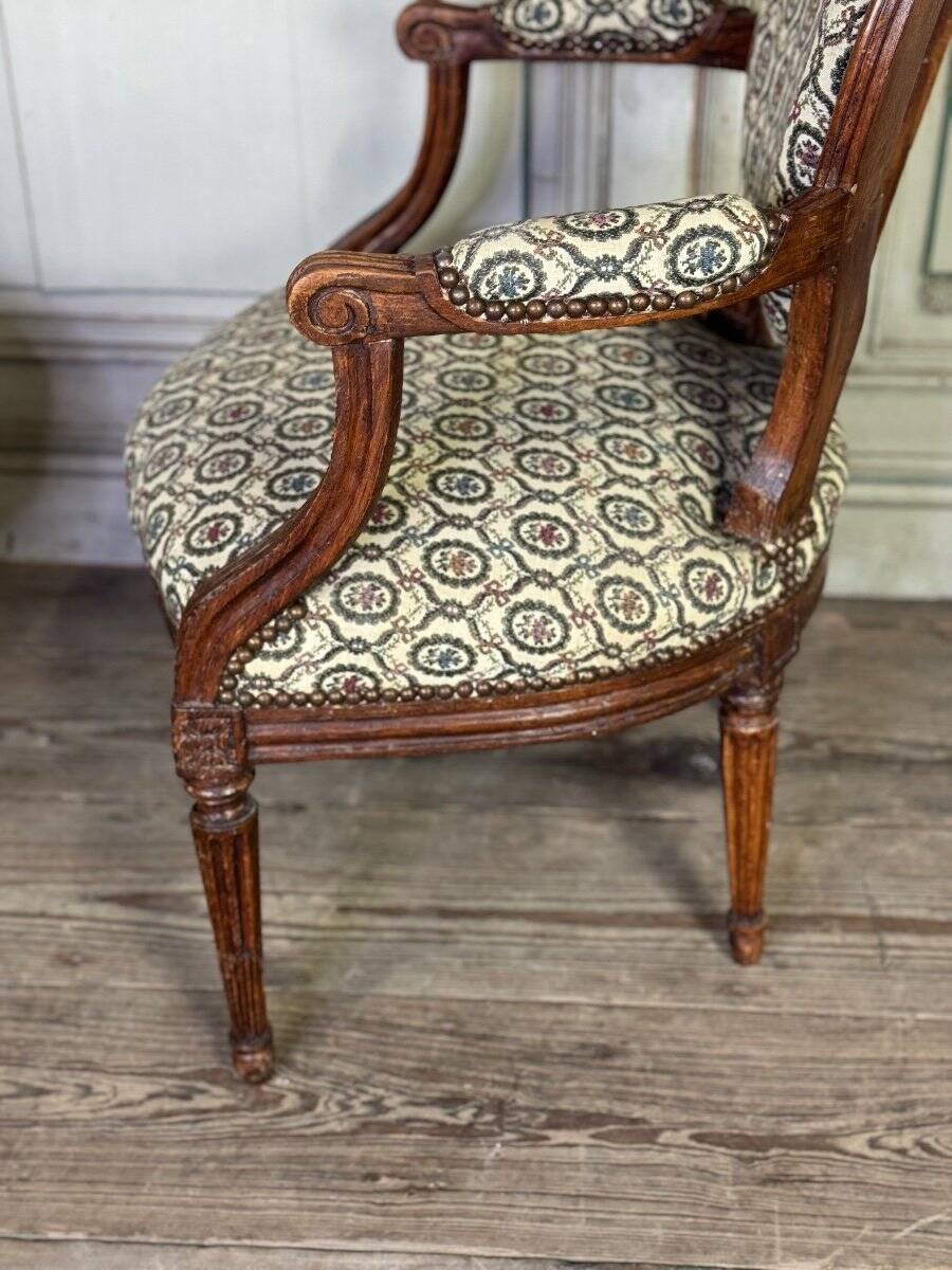 Pair Of Louis XVI Armchairs In Carved Wood, 18th Century