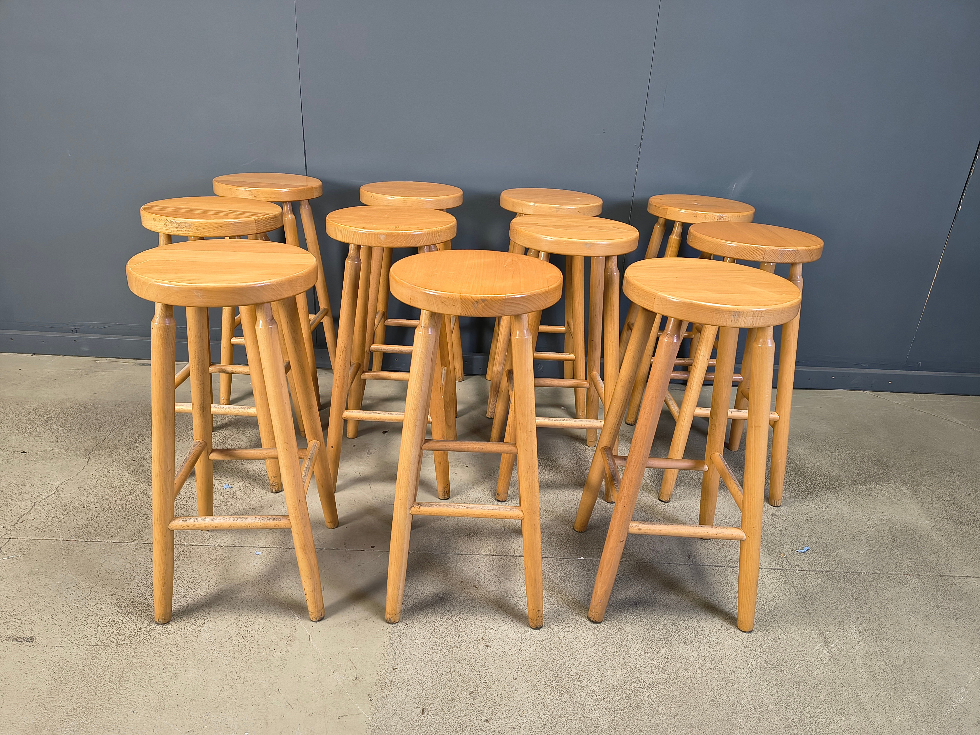 Alpine style chalet stools in wood, set of 11 - 1970s