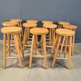 Alpine style chalet stools in wood, set of 11 - 1970s