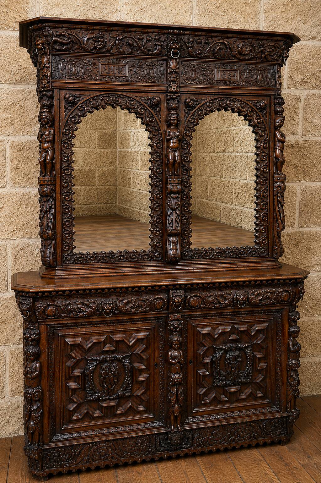 Grand buffet deux-corps style renaissance richement sculpté – « anno 1634 »