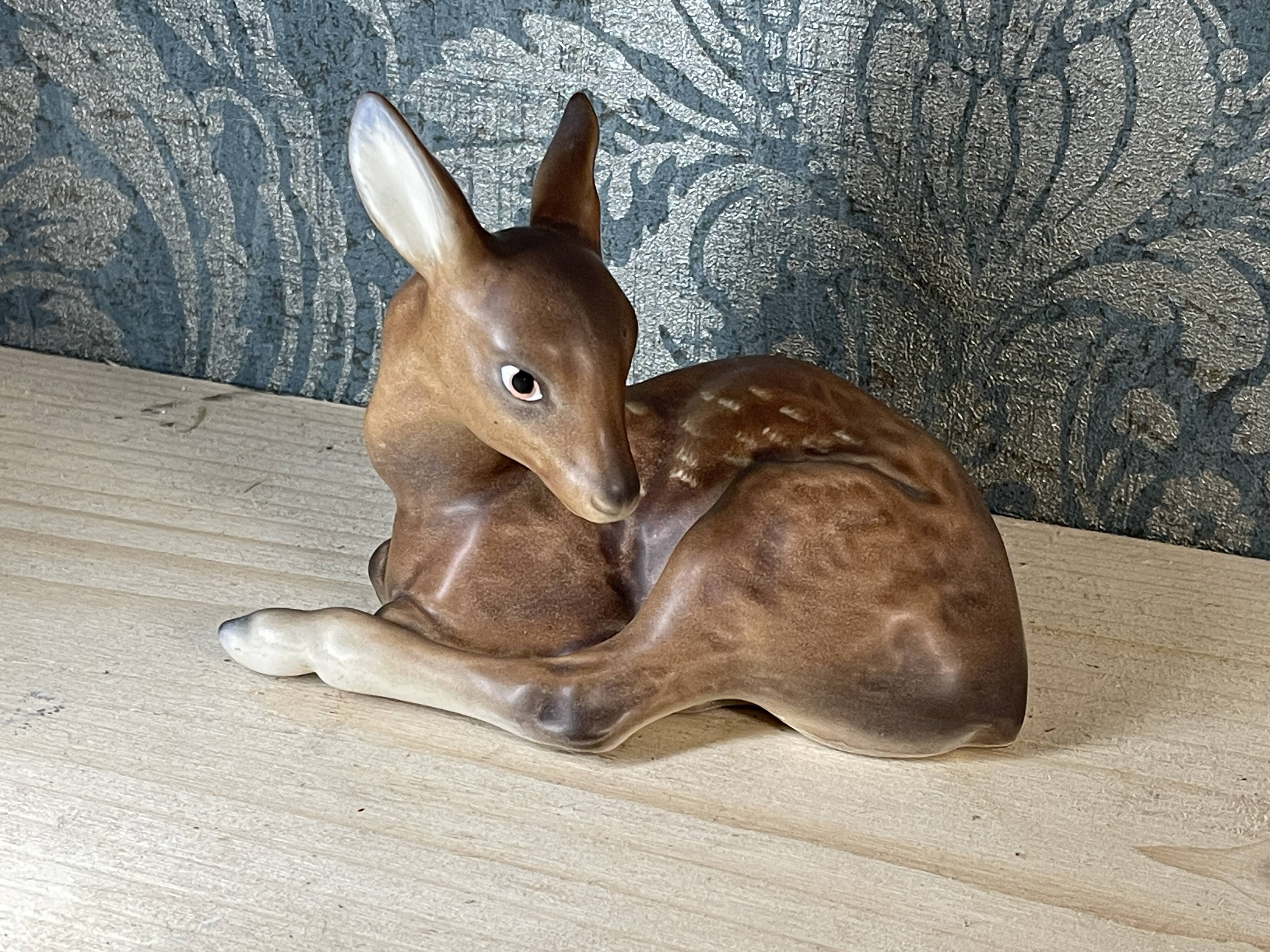 Antique German ceramic fawn