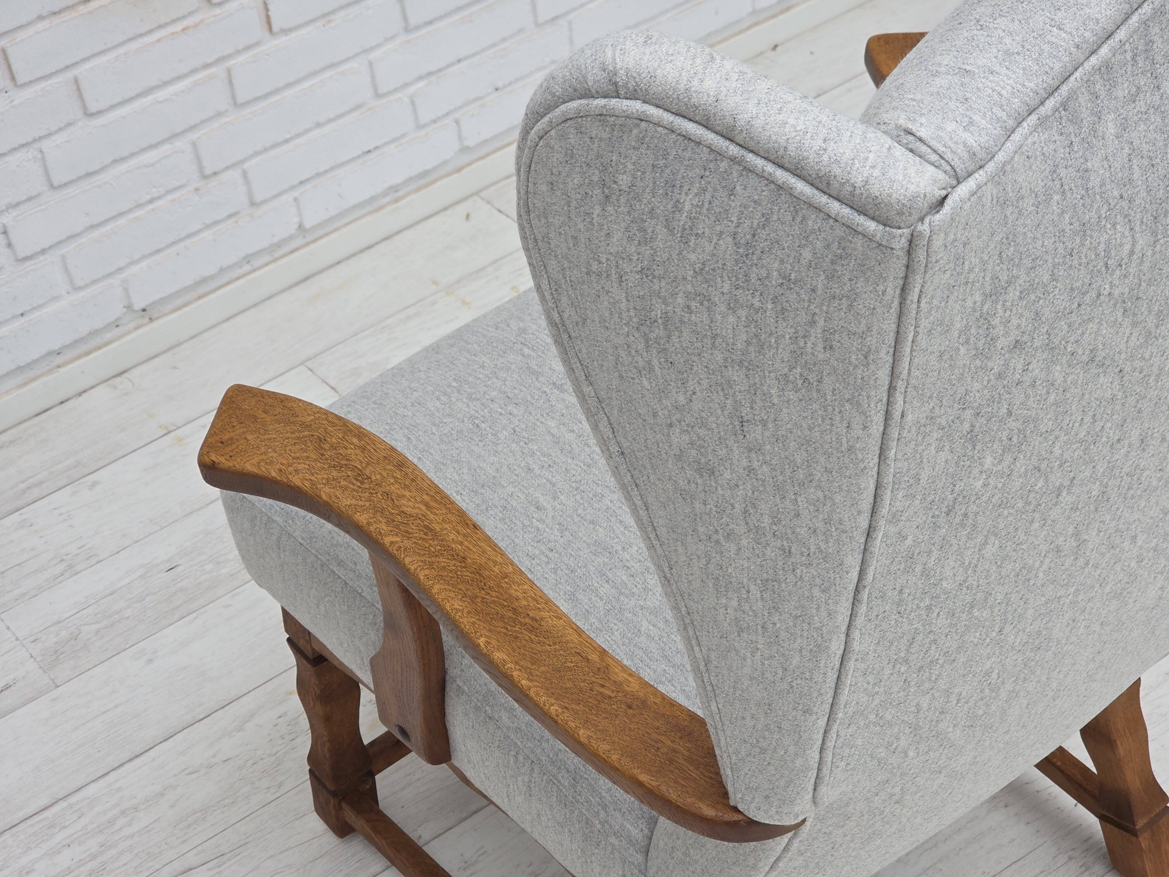 1950s, Danish high-backed armchair, reupholstered, wool, oak wood.