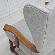 1950s, Danish high-backed armchair, reupholstered, wool, oak wood.