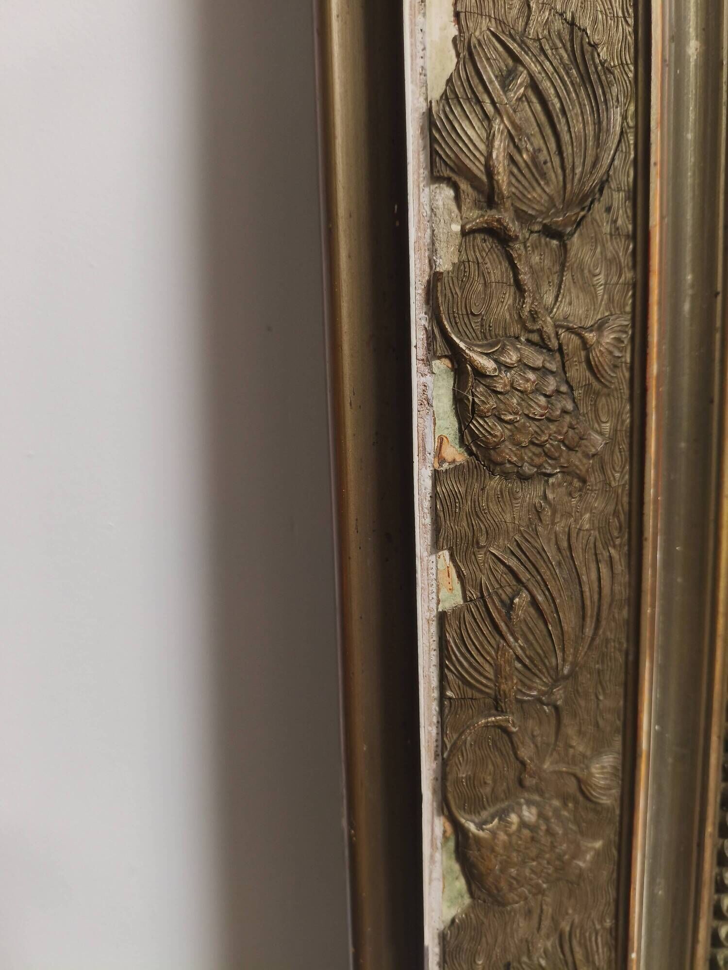Large antique mirror Napoleon III style Louis XVI gilded stucco wood 19th century 120x85