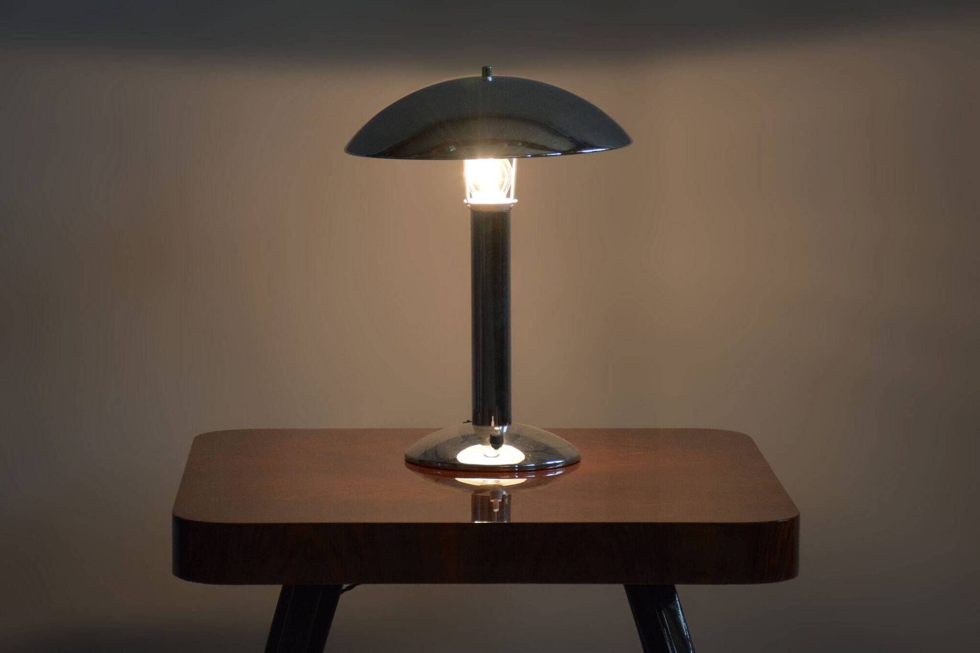 Original artdeco table lamp, chrome, functional electrification, czechia, 1930s