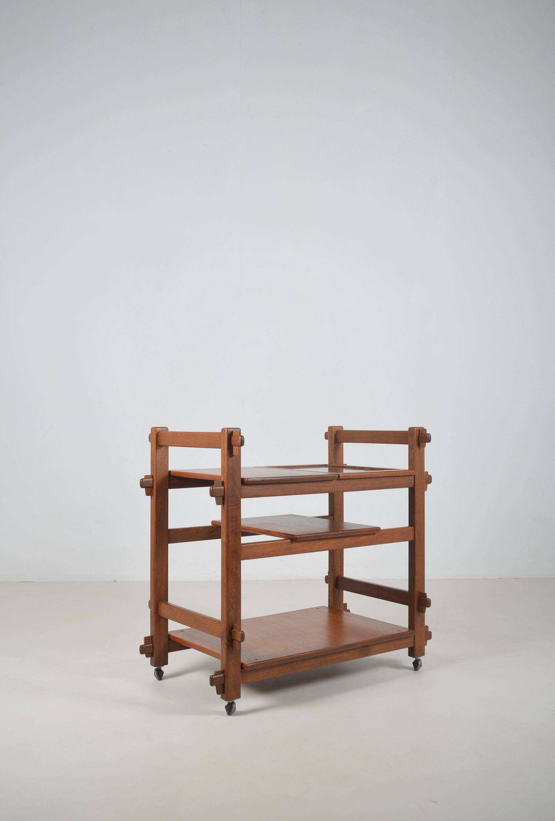 Brutalist serving trolley with interchangeable trays, 1970s