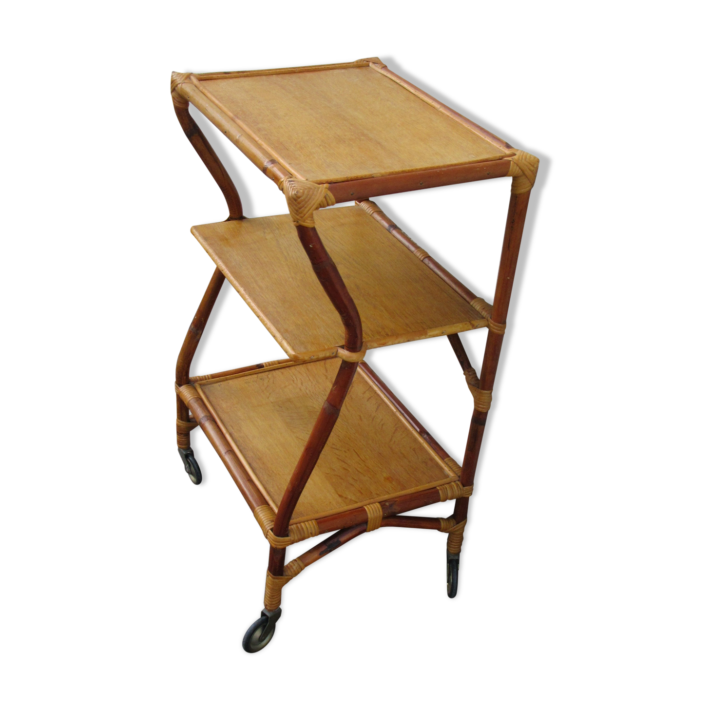 Rattan trolley on castors