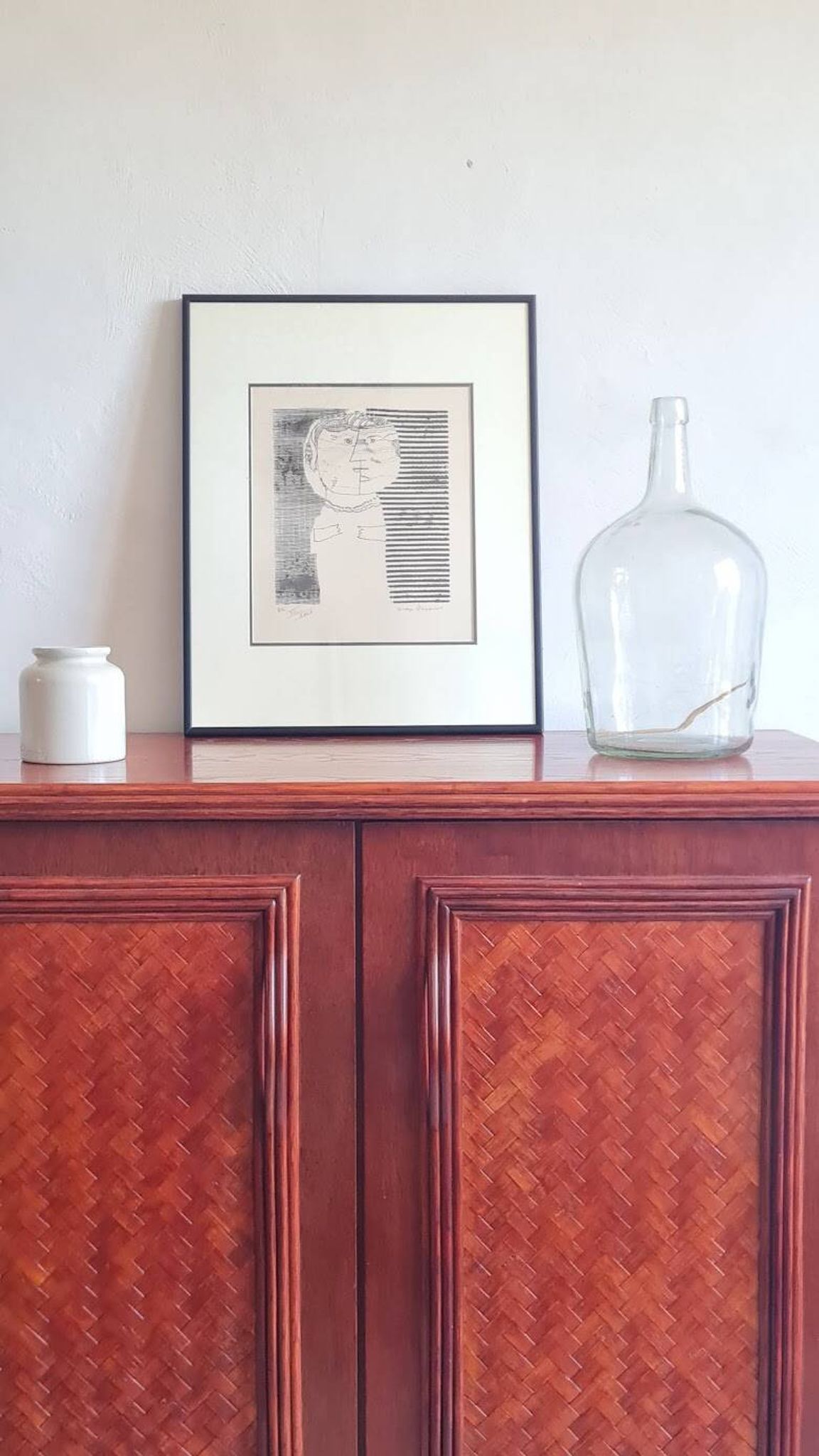 Rattan and wood sideboard from the 1970s.