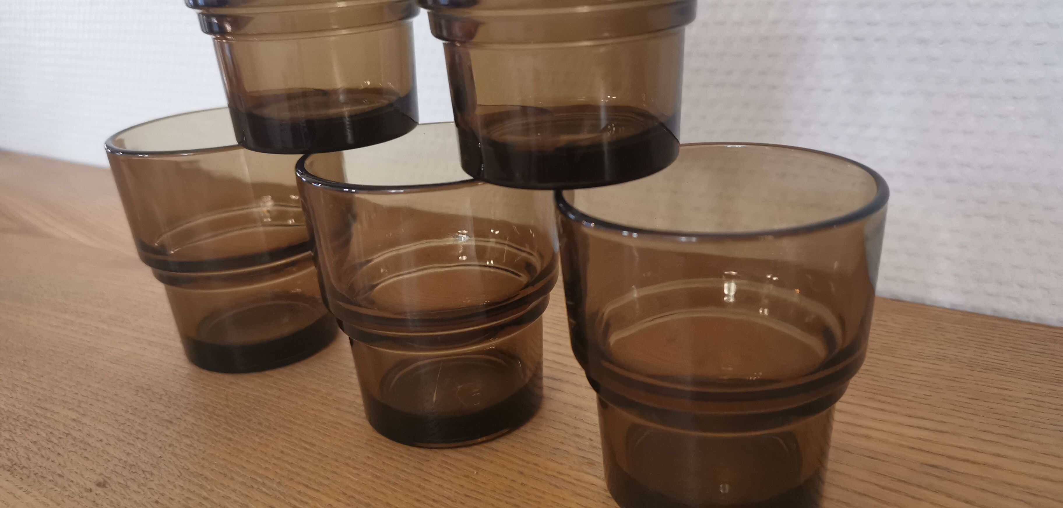 Set of 6 smoked brown glass water glasses Vereco 70'S Vintage
