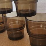 Set of 6 smoked brown glass water glasses Vereco 70'S Vintage
