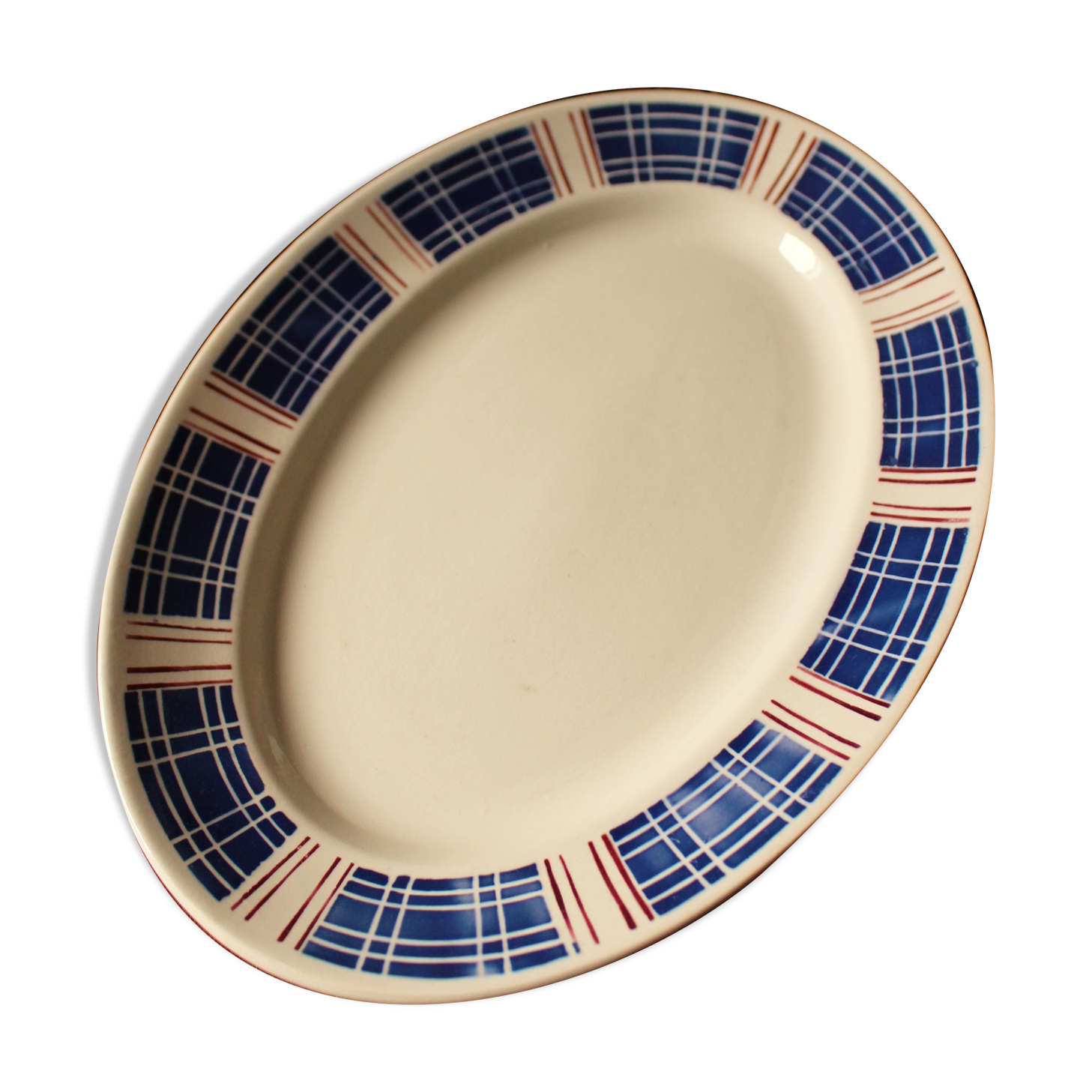 Oval dish Fécamp Badonviller 1900 blue red
