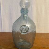 Antique Biot bottle blue bubble blown glass + vintage stopper