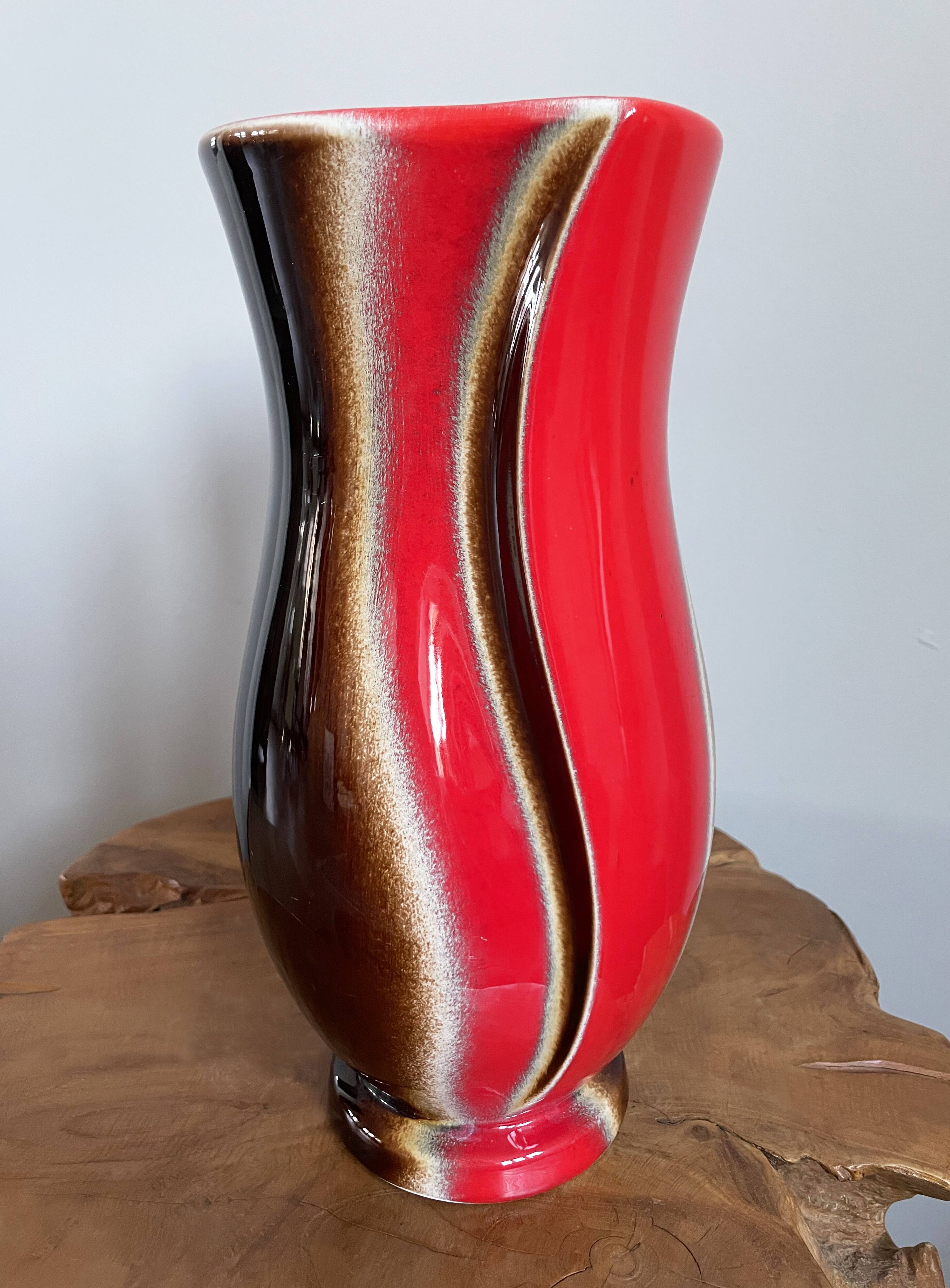 Red-Brown Verceram Vase Model 6390-28, French Mid-Century Modern Art Pottery from the 1960s