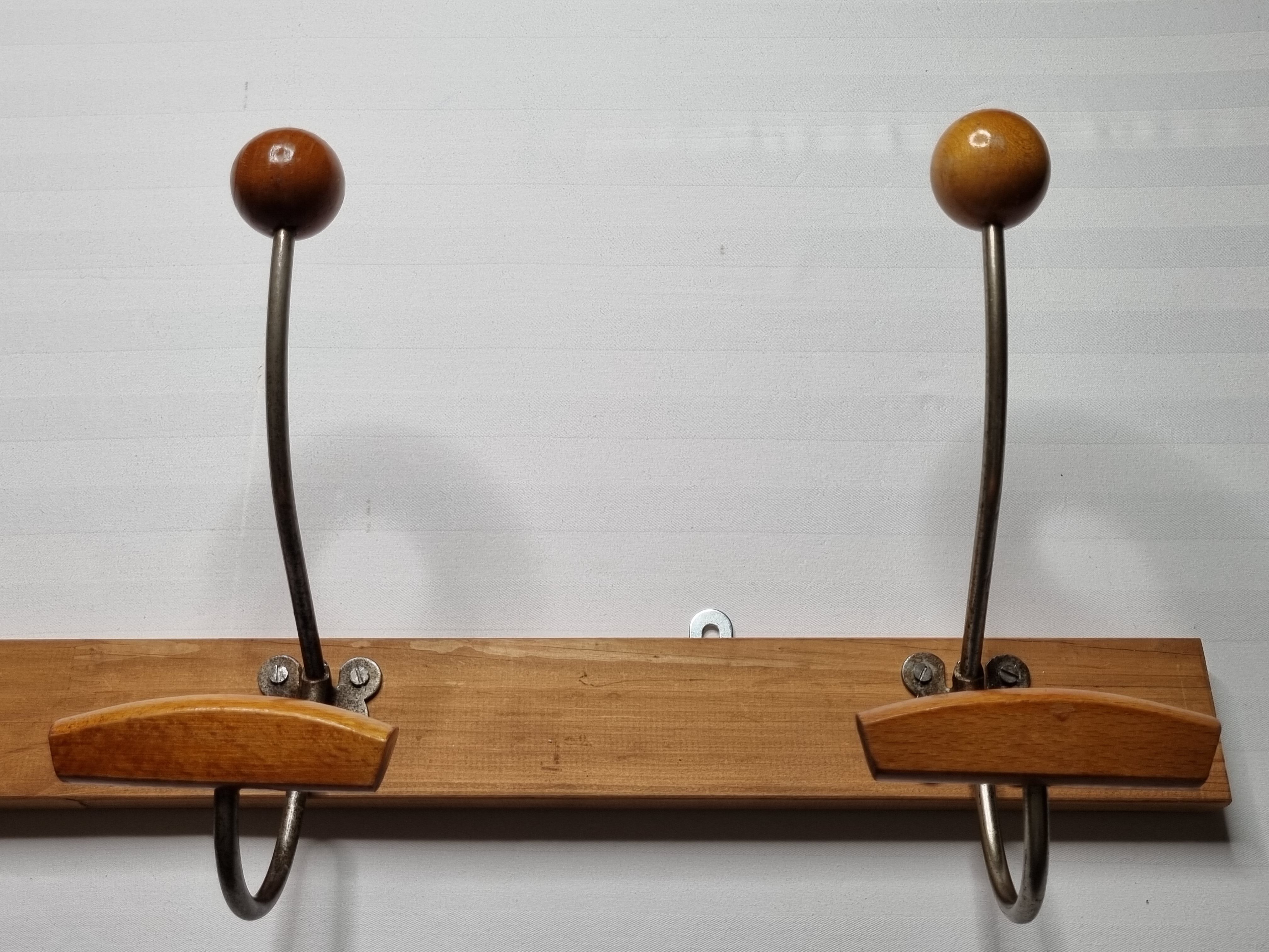 Wall coat rack "bistrot" in metal and wood 1900, 4 hooks