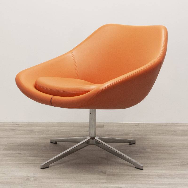 Open armchair in orange leather by Allermuir