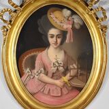 Important Pastel “The Girl with the Canary”, 19th century French school