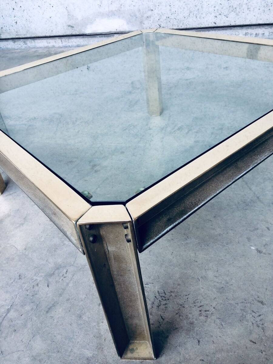Brass and Glass Square Coffee Table by Peter Ghyczy, 1970s