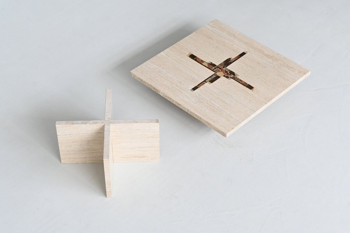 Paul Kingma artwork coffee table in travertine, The Netherlands, 1980