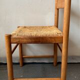 4 charlotte perriand style wood and straw chairs