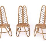 Ensemble de trois chaises de jardin vintage en bambou, Italie