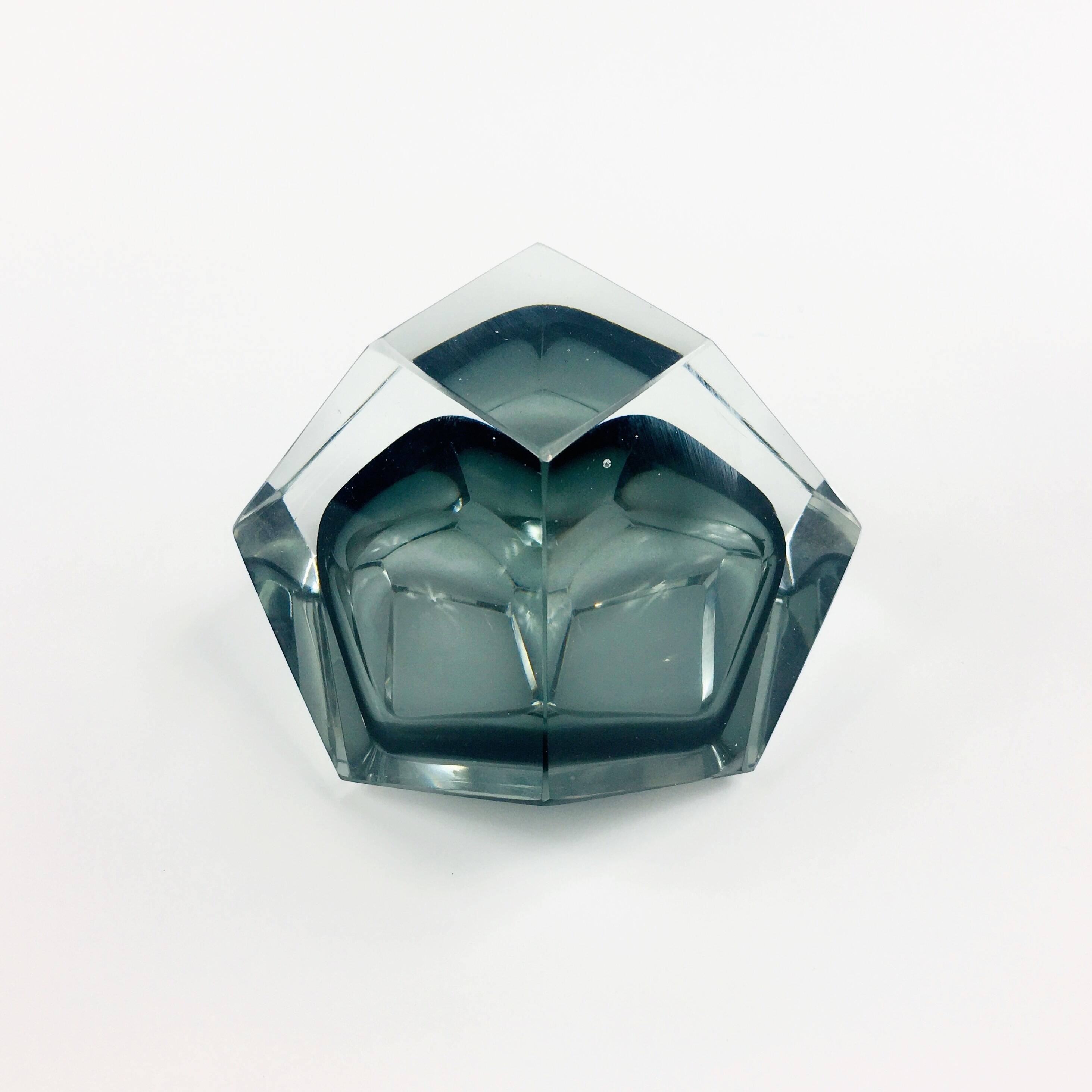 Diamond-Shaped Murano Faceted Glass Sommerso Ashtray/Vide Poche by Flavio Poli for Seguso, Italy