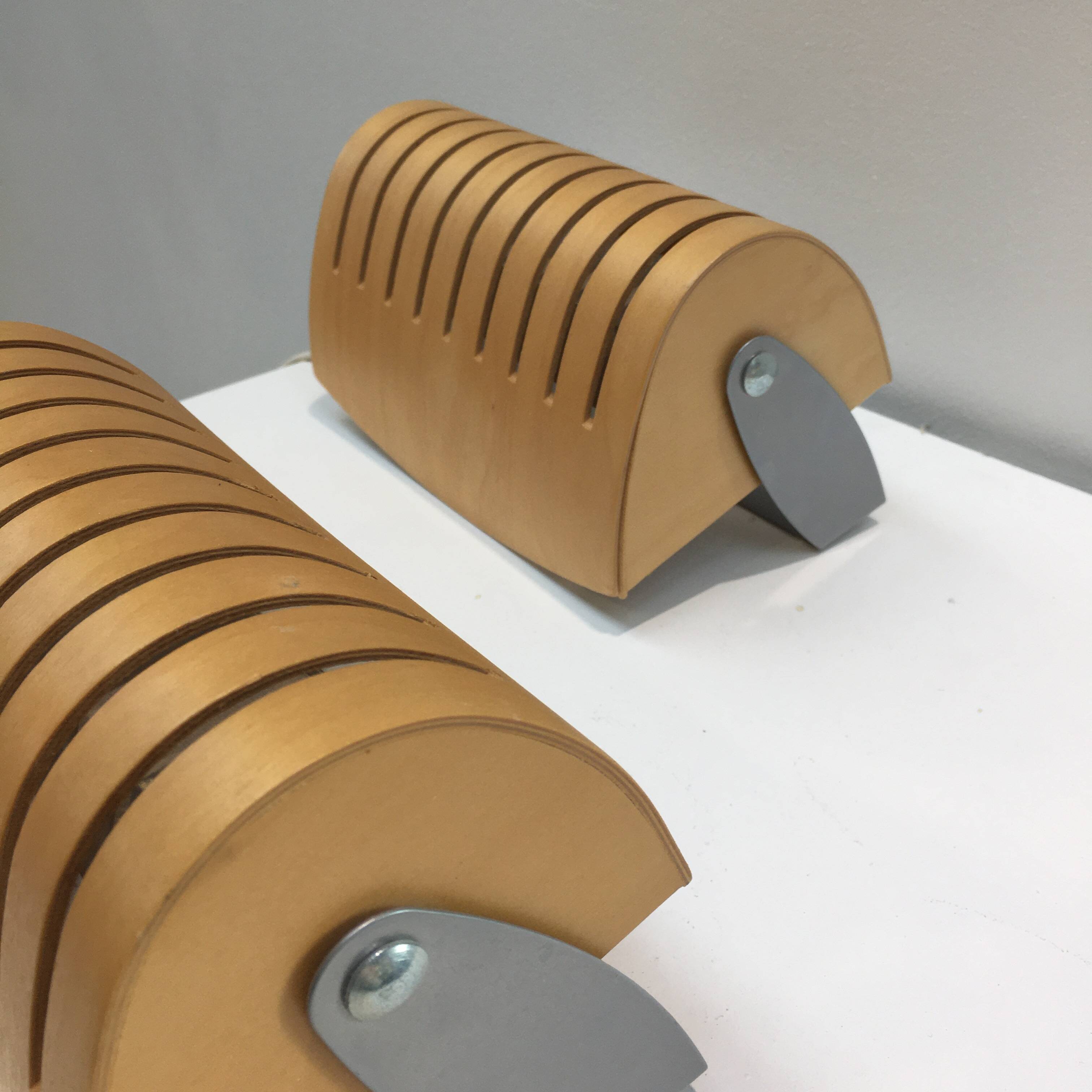 Pair of vintage 90s wall lights in curved wood