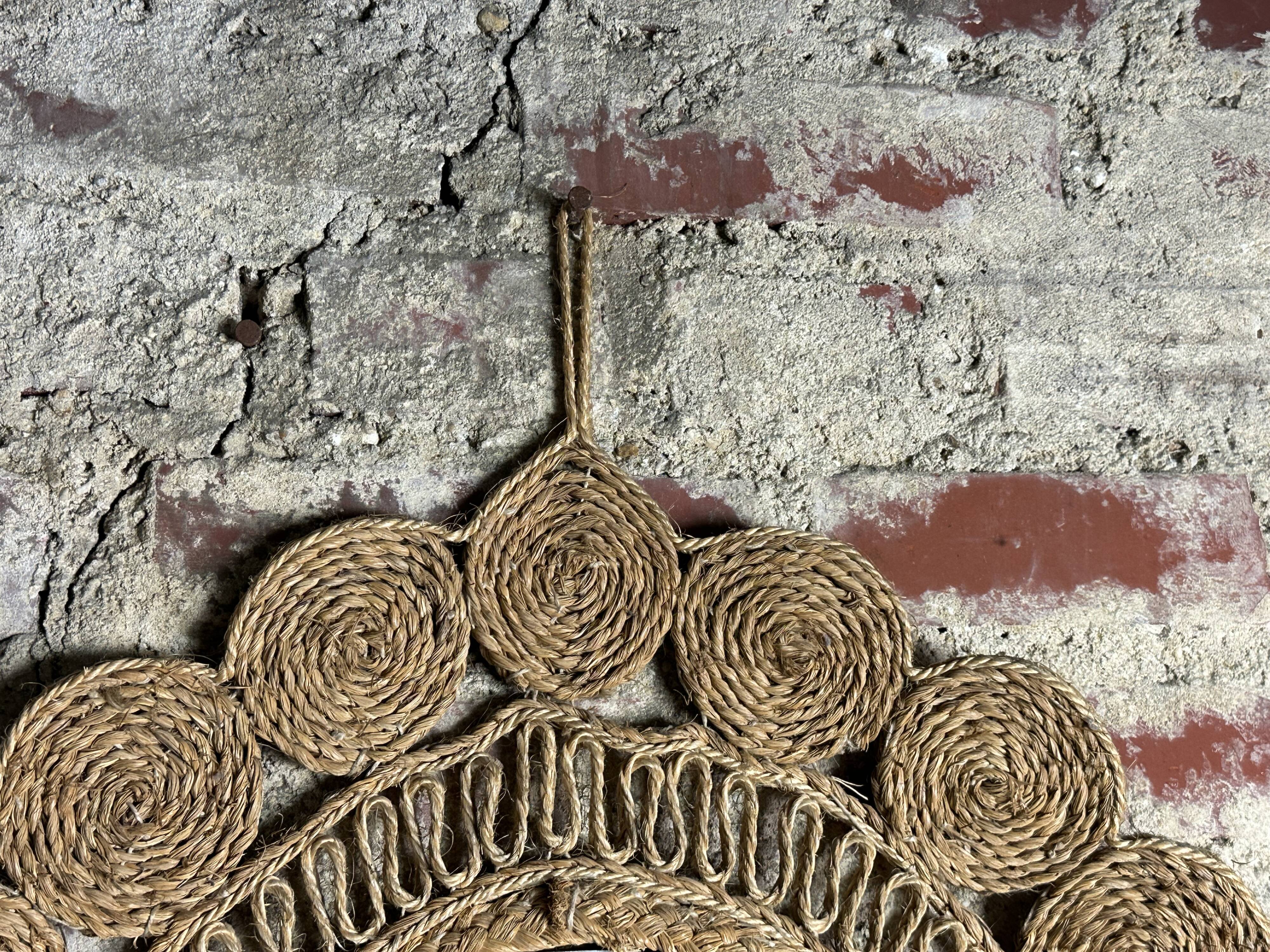 Vintage woven alfa mirror 1960 Diam 60 cm