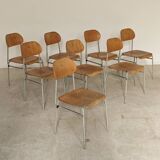 Set of 8 metal and wood school chairs  
Former Czechoslovakia 1960