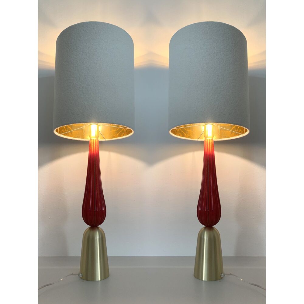 RED Murano Glass Table Lamps with Bouclé Lampshde by SimoEng