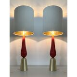 RED Murano Glass Table Lamps with Bouclé Lampshde by SimoEng