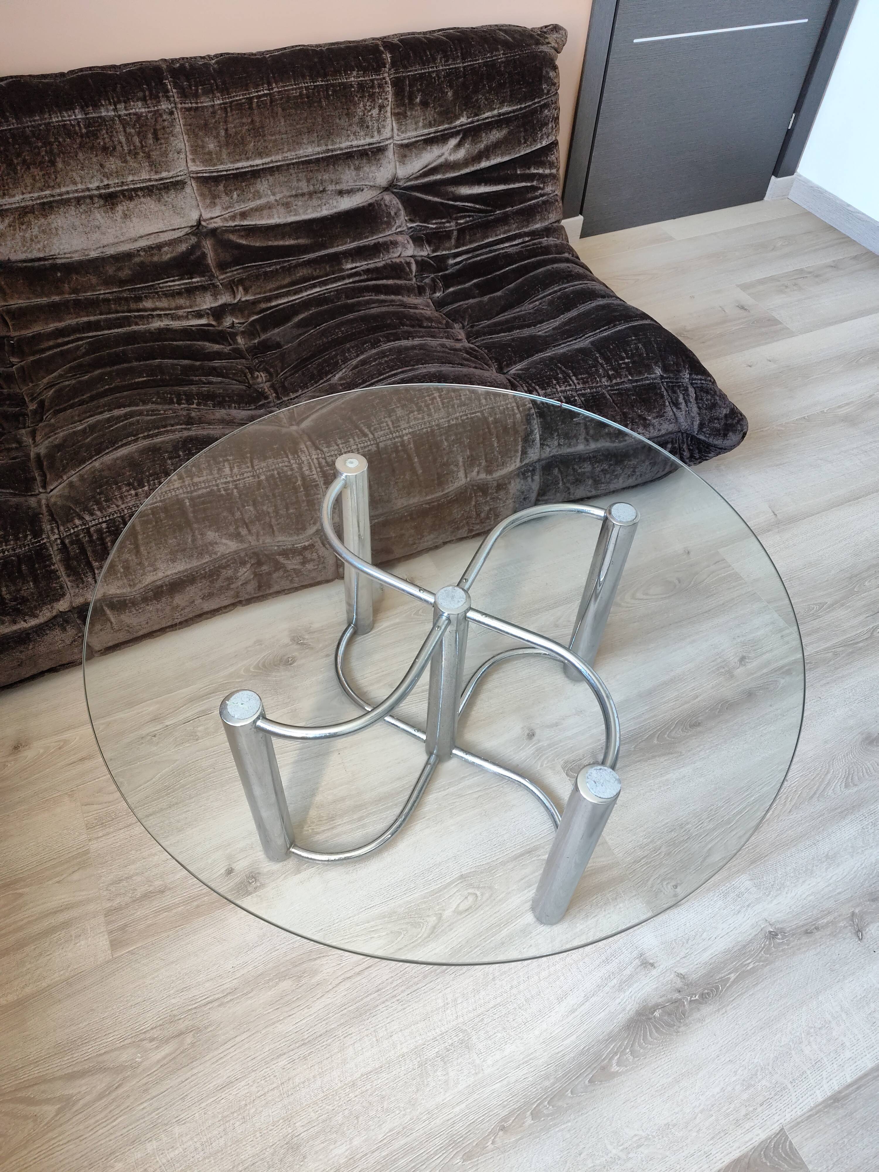 Vintage chrome steel and glass coffee table from Italy from the 70s